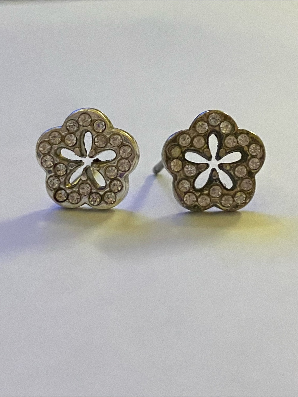Adorable teeny tiny rhinestone Sterling Silver Floral Crystal Stud Earrings